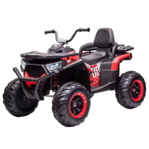 Quad Électrique Enfant 12V 4 Moteurs – 2 à 8 Ans, Télécommande 2.4GHz, Bluetooth, Suspension – Rouge & Blanc